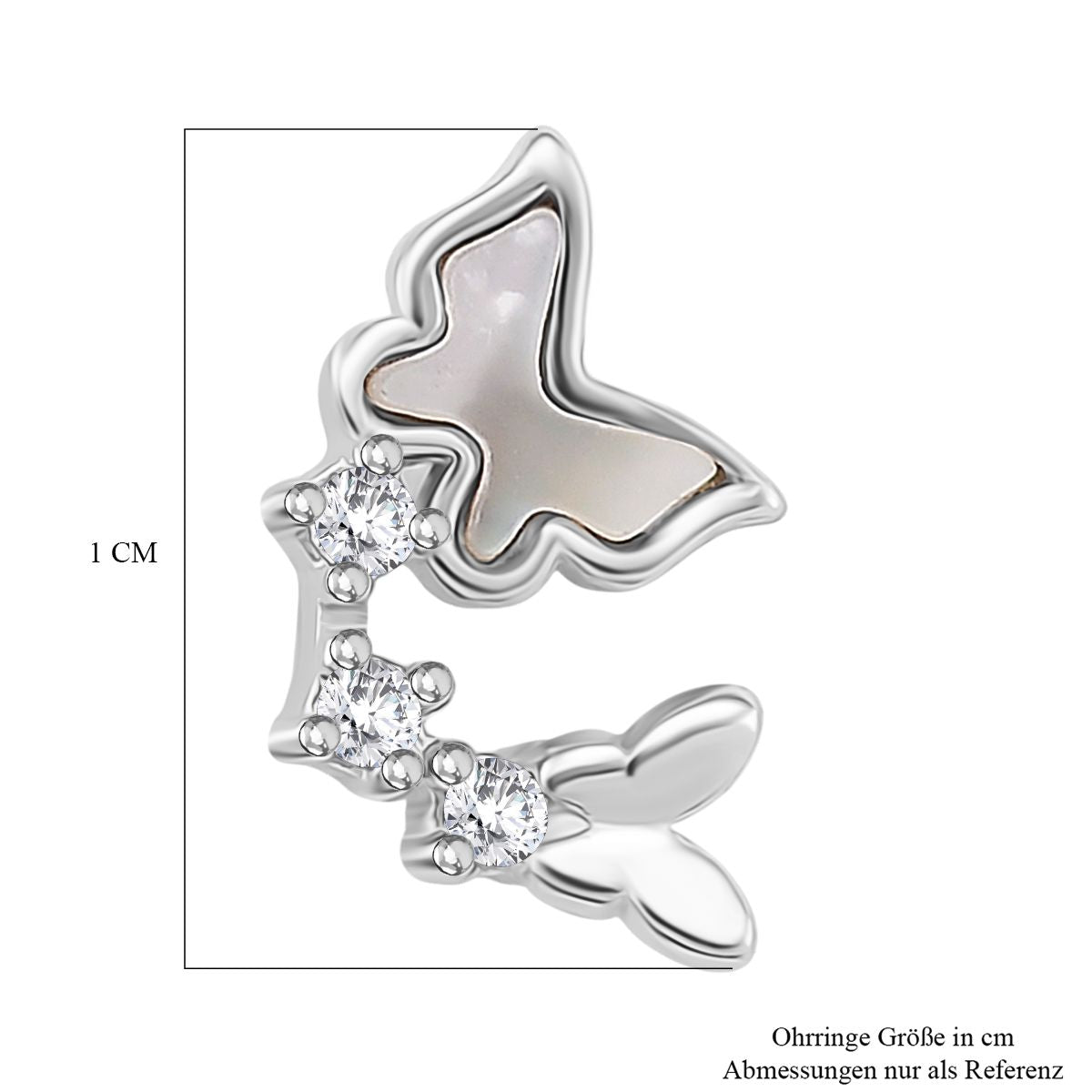 Weißes Perlmutt, Weißer Zirkonia Ohrringe 925 Silber rhodiniert