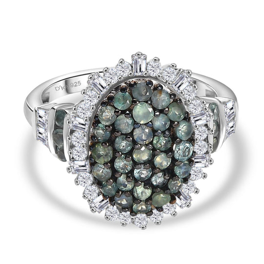 D'joy Moissanit, Alexandrit Ring 925 Silber rhodiniert (Größe 18.00) ca. 1.96 ct