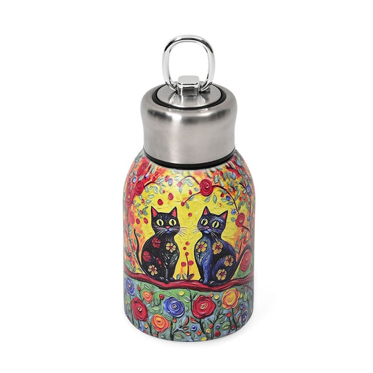 Doppelwandige Edelstahl-Trinkflasche, 260ml, mit Pfauenmotiv