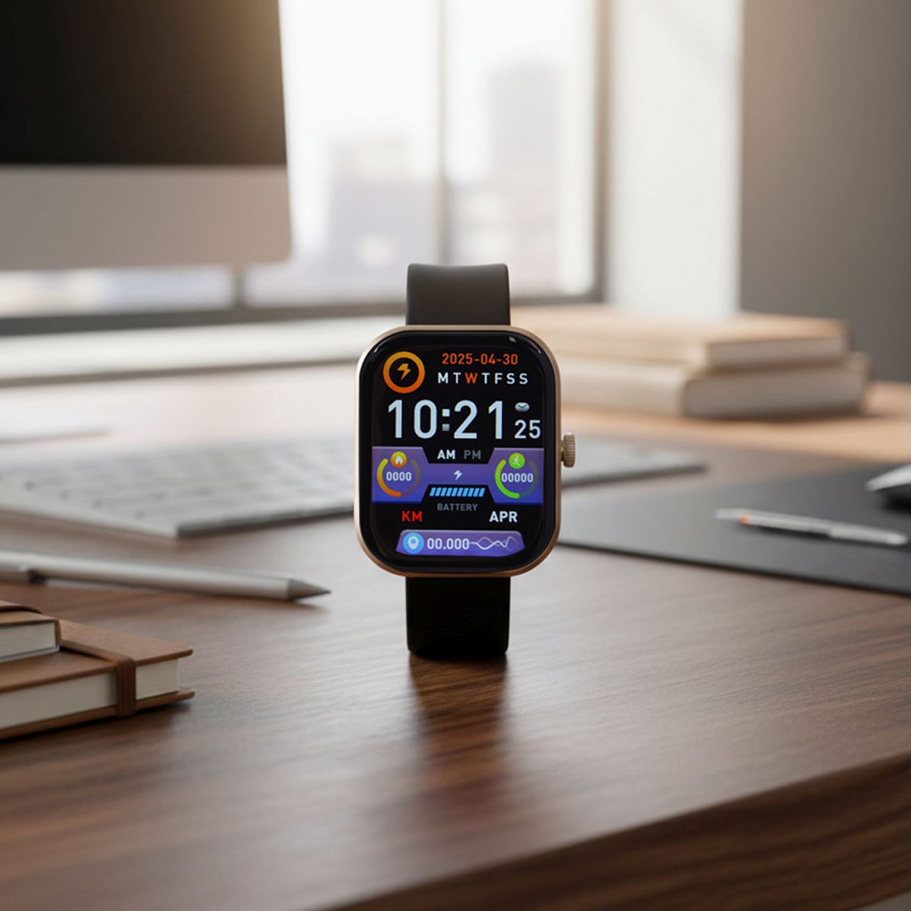 G21 Smartwatch, 2.01 Zoll HD Display, Gold-Schwarzes Silikonarmband