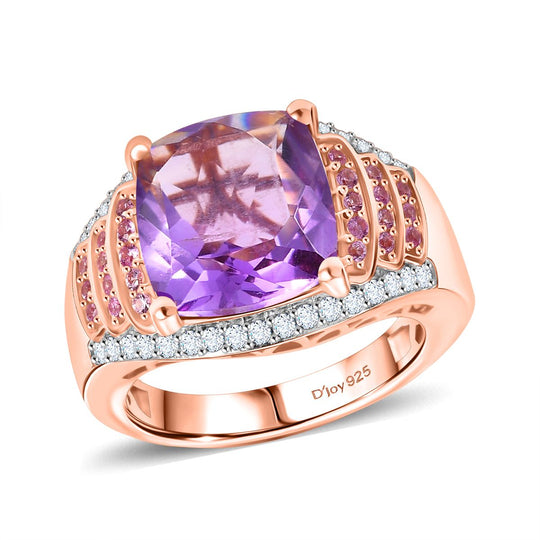 Djoy AA Rose De France Amethyst, Rosa Saphir Ring 925 Silber 750 Roségold Vermeil (Größe 17.00) ca. 5.79 ct