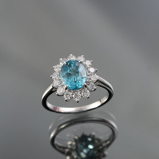 LUXURIANT DIAMOND - AAA Ratnakiri Blauer Zirkon, Lab Grown Diamant Ring, 585 Gold (Größe 19.00) ca. 5.27 ct