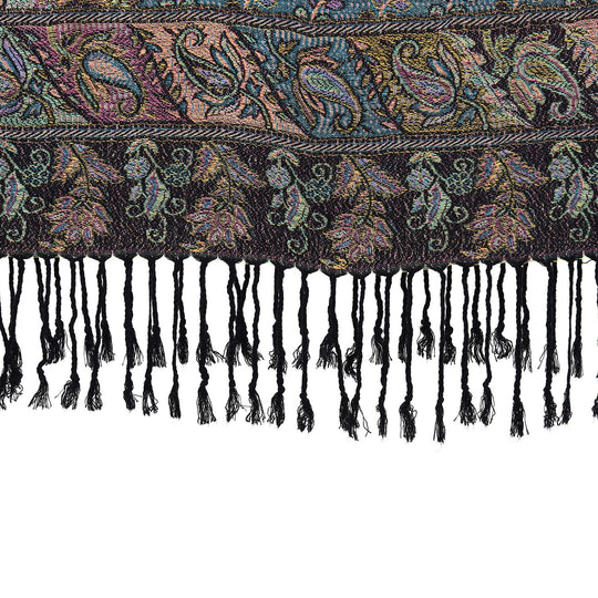 Schal mit dekorativem Muster und Fransen, 70x180 cm, Schwarz