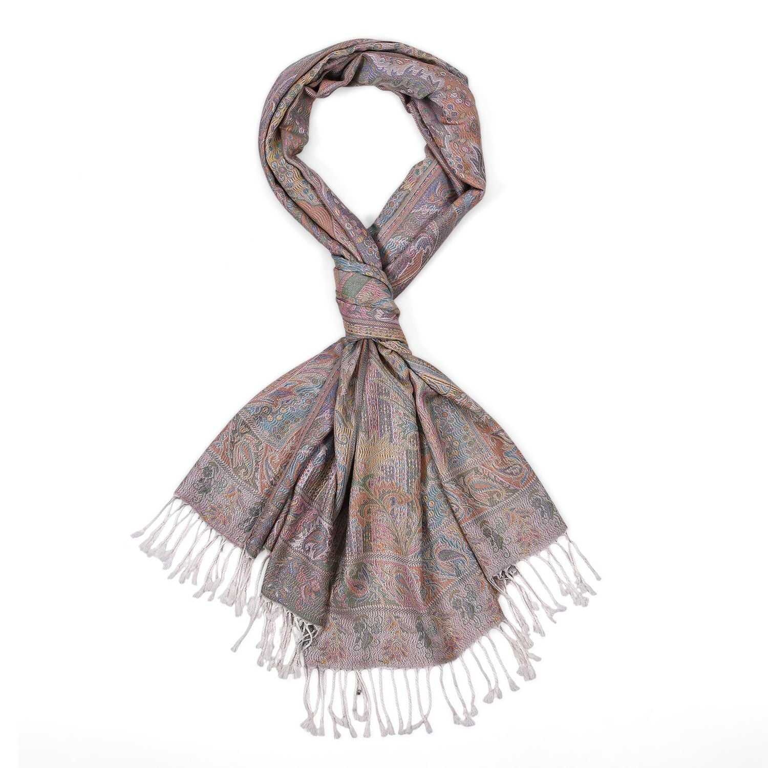 Schal mit Paisley-Muster und Fransen, 70x180cm, Mehrfarbig