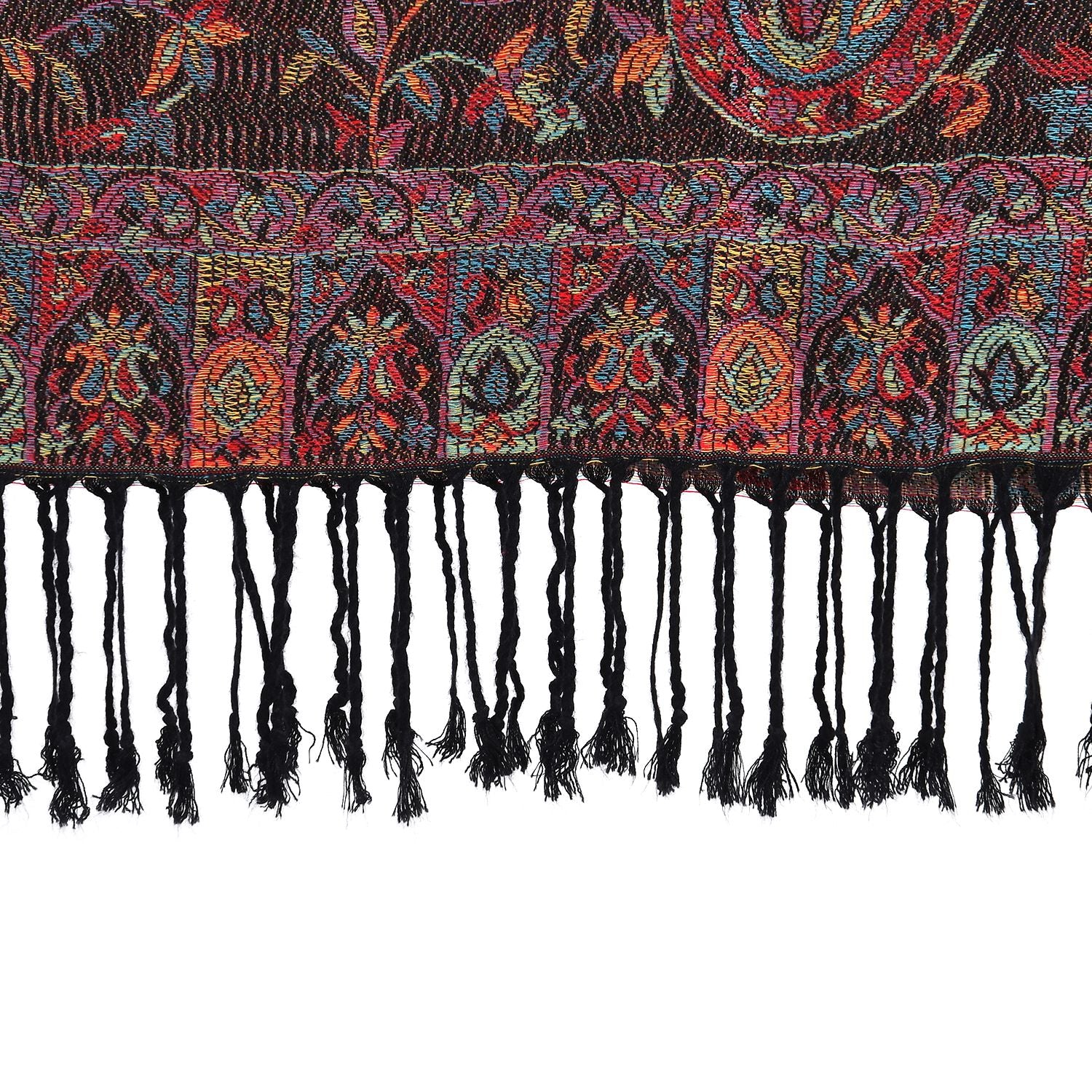 Jacquard gewebter Schal mit Paisley Muster und Fransen, 100% hautfreundliche Viskose, 70x180 cm, Braun