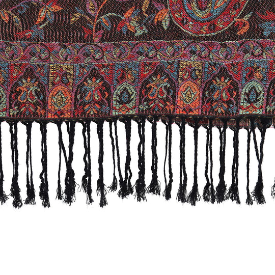 Jacquard gewebter Schal mit Paisley Muster und Fransen, 100% hautfreundliche Viskose, 70x180 cm, Braun