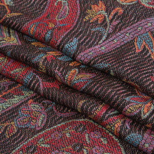 Jacquard gewebter Schal mit Paisley Muster und Fransen, 100% hautfreundliche Viskose, 70x180 cm, Braun