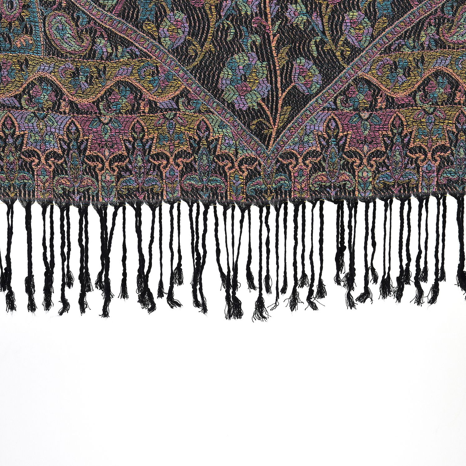 Schal mit dekorativem Muster und Fransen, 70x180 cm, Dunkelbraun