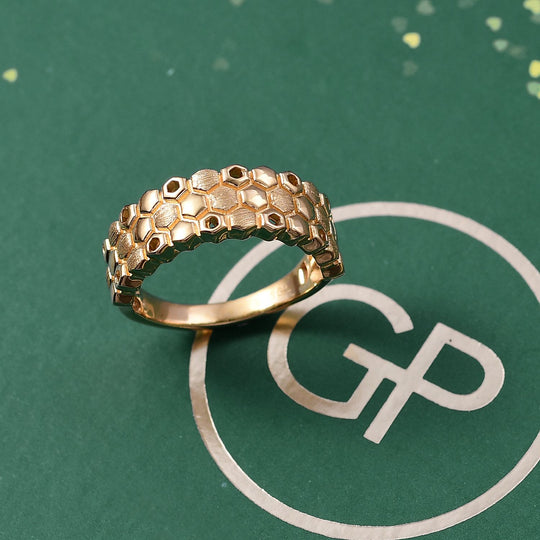 GP Trionfo Honeycomb Kollektion - Kanchanaburi Blauer Saphir Ring 925 Silber 750 Gelb Vergoldet (Größe 18.00)