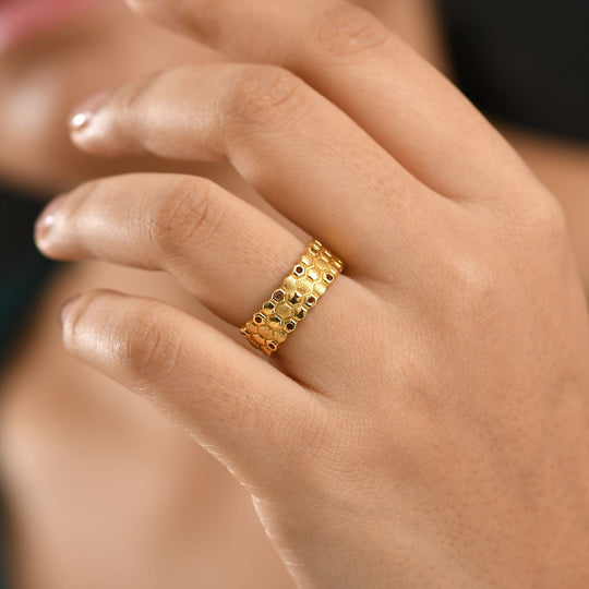 GP Trionfo Honeycomb Kollektion - Kanchanaburi Blauer Saphir Ring 925 Silber 750 Gelb Vergoldet (Größe 18.00)