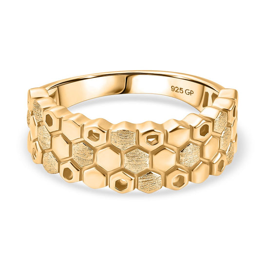GP Trionfo Honeycomb Kollektion - Kanchanaburi Blauer Saphir Ring 925 Silber 750 Gelb Vergoldet (Größe 18.00)