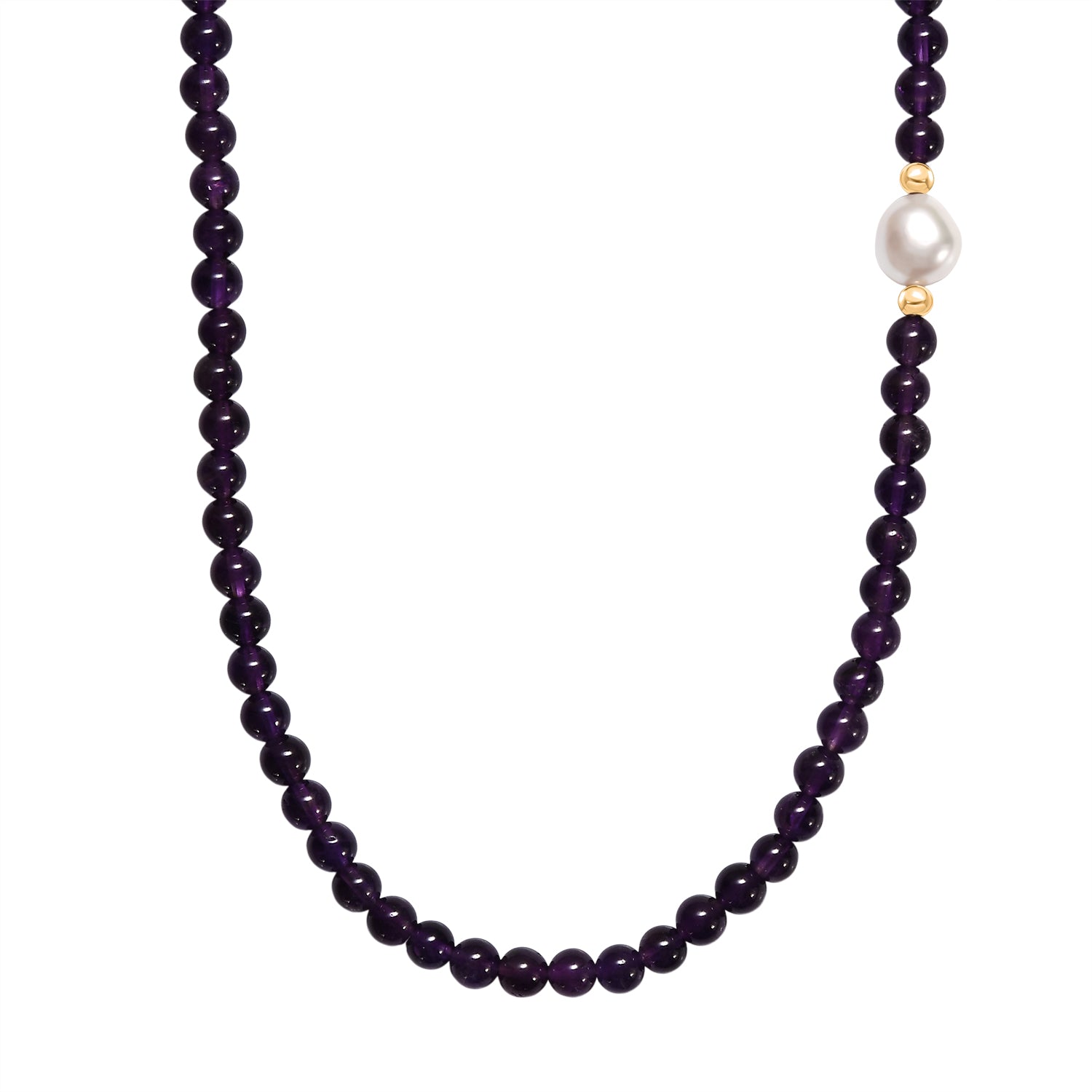 Afrikanischer Amethyst, Weiße Barockperle Halskette ca. 45 cm, Nickelfreies Messing gelb vergoldet