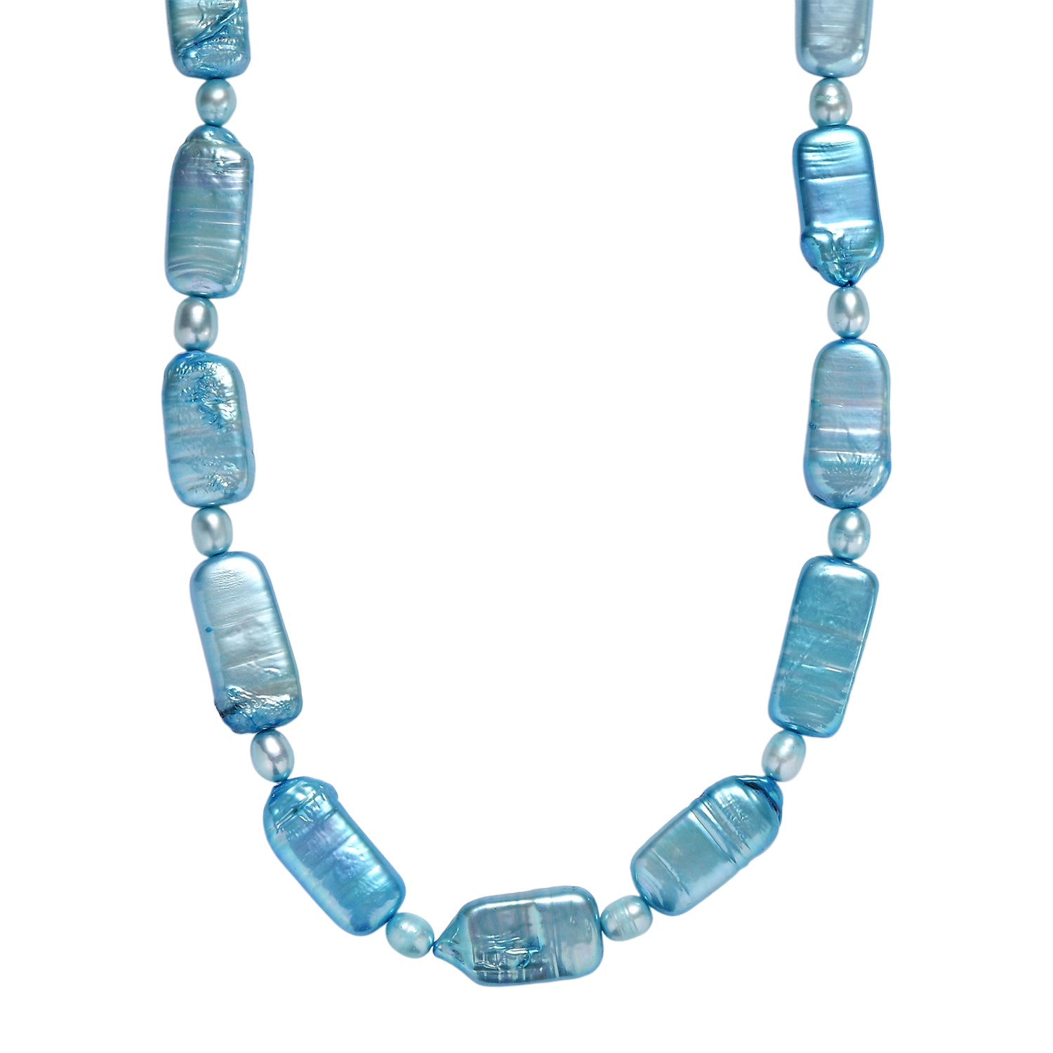Gefärbte Süßwasserzuchtperlen Halskette, Ovalform, ca. 45 cm, 925 Silber rhodiniert, blau