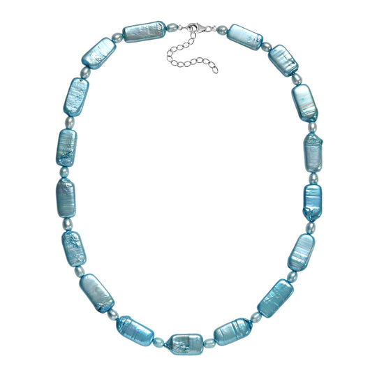 Blaue gefärbte Süßwasserzuchtperlen Halskette, 45cm, 925 Silber rhodiniert
