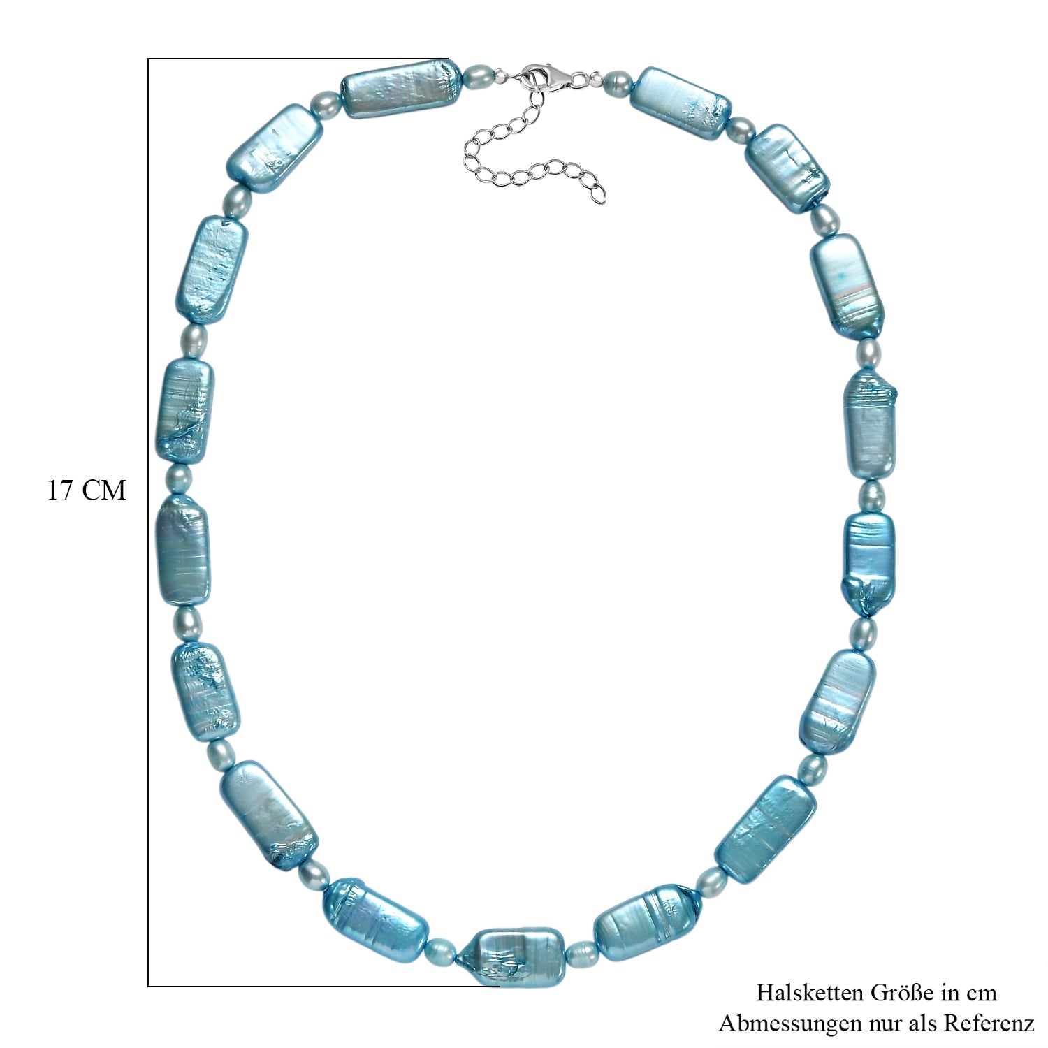 Blaue gefärbte Süßwasserzuchtperlen Halskette, 45cm, 925 Silber rhodiniert
