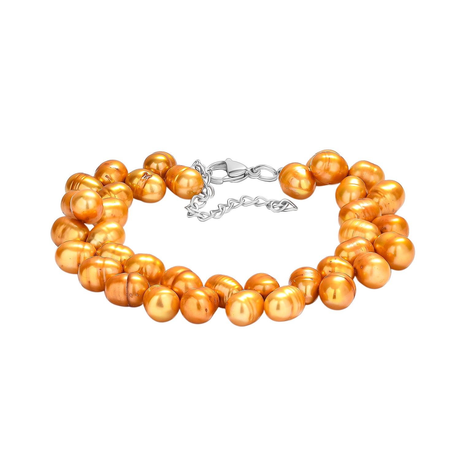 Gefärbtes Gelbes Süßwasser Armband,ca. 19 cm + 5cm extender, Edelstahl