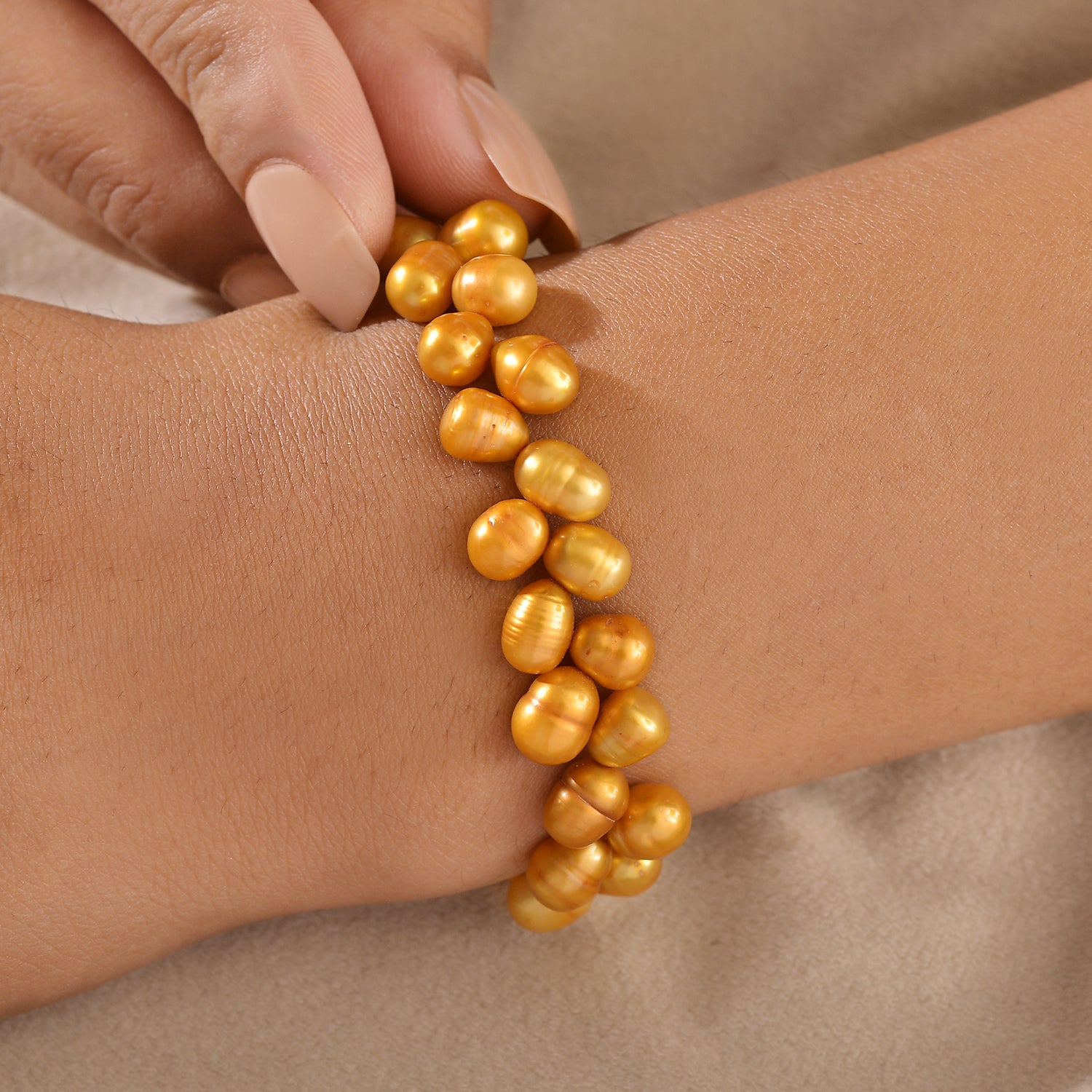 Gefärbtes Gelbes Süßwasser Armband,ca. 19 cm + 5cm extender, Edelstahl
