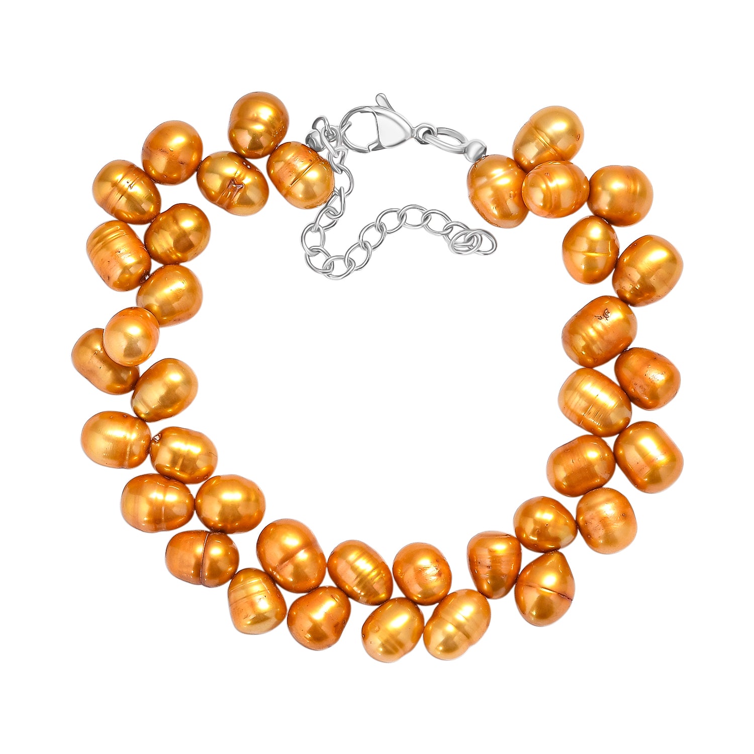 Gefärbtes Gelbes Süßwasser Armband,ca. 19 cm + 5cm extender, Edelstahl