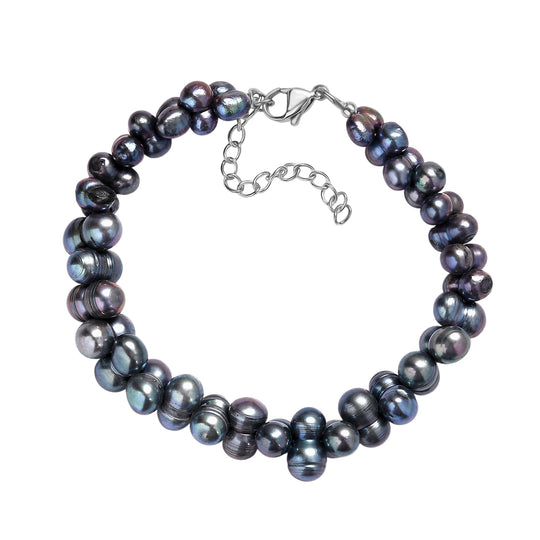 Pfaufarbenes gefärbtes Süßwasserperle Armband, 19+5cm, Edelstahl