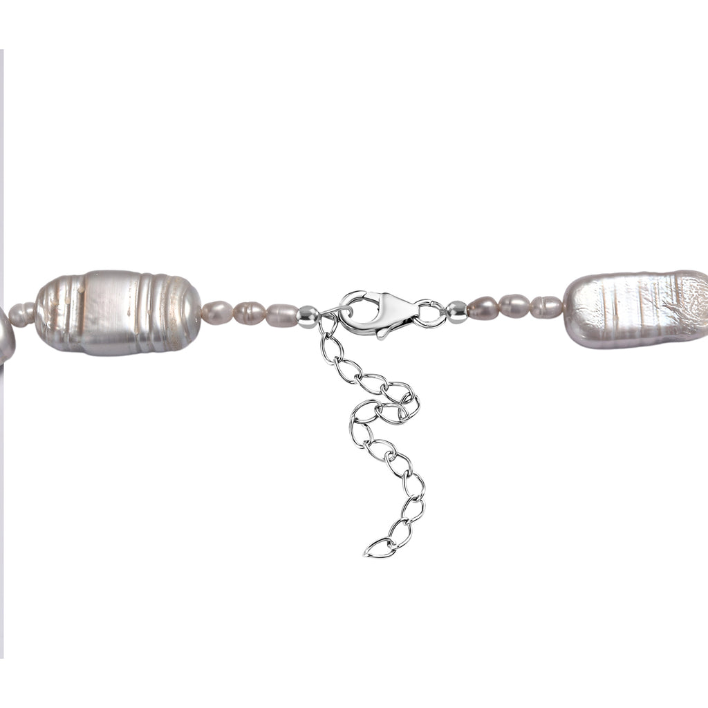 Gefärbte Süßwasserzuchtperlen Halskette, Ovalform, ca. 45 cm, 925 Silber rhodiniert, grau