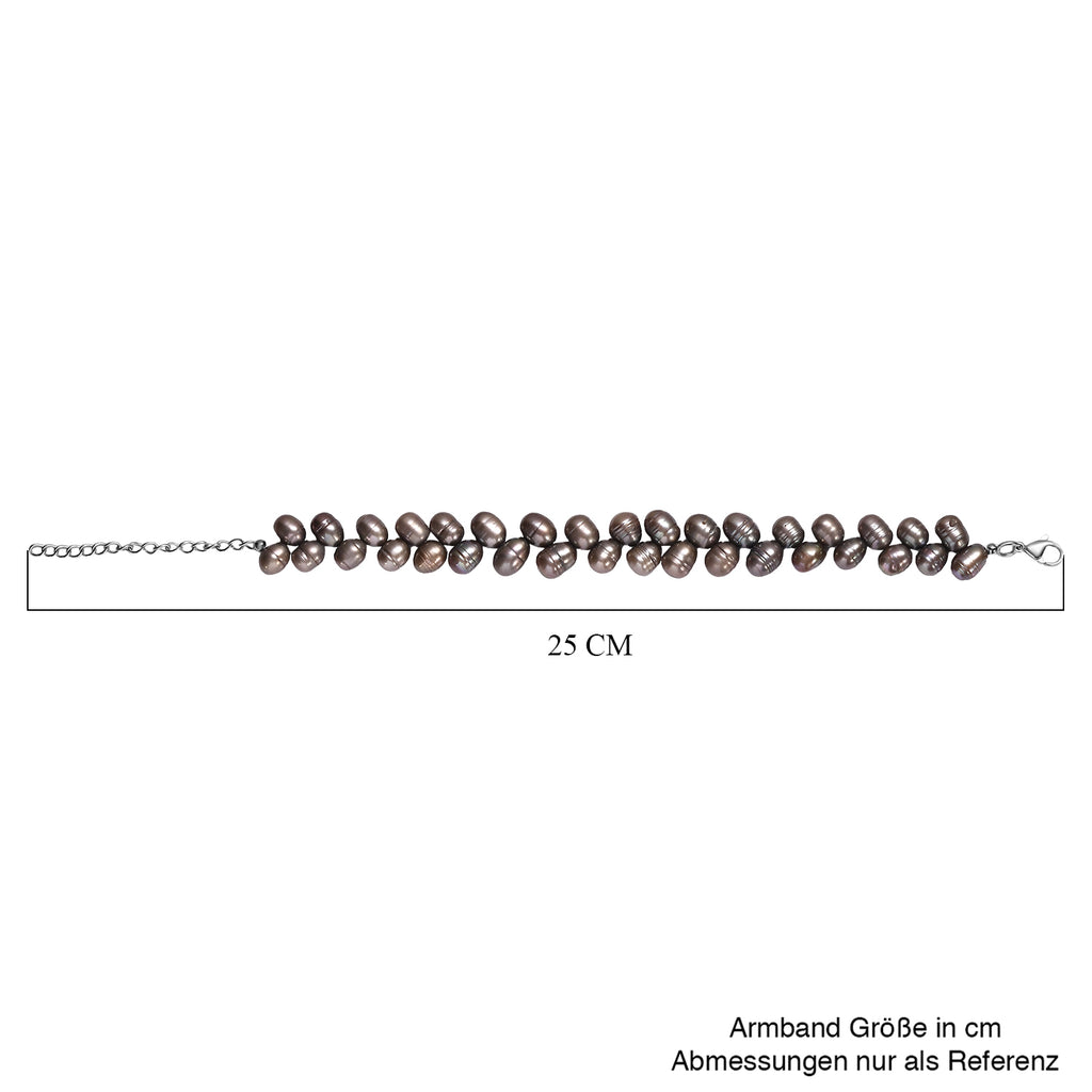 Süßwasserperlen-Armband, grau gefärbt, Tropfenform, ca. 19 cm, Edelstahl