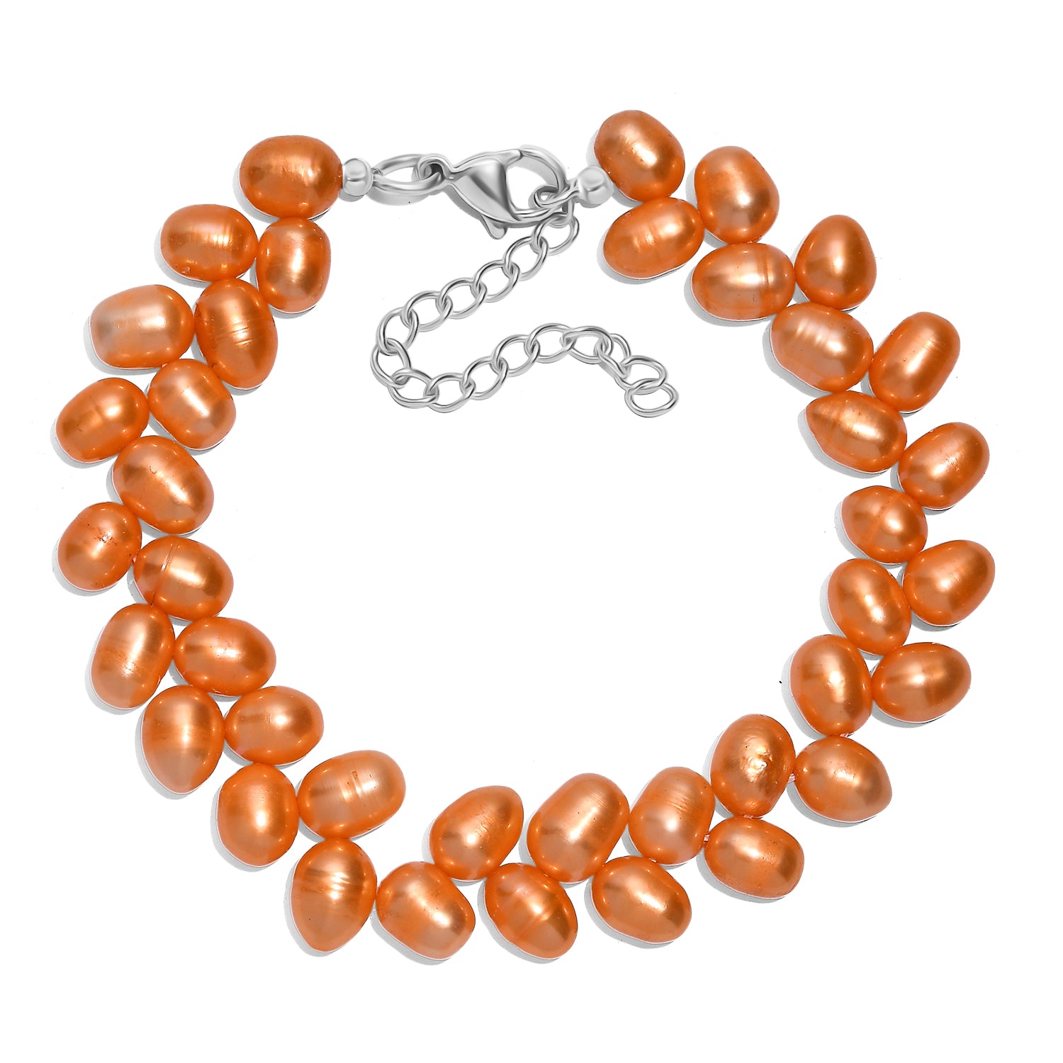 Süßwasserperlen-Armband, orange gefärbt, Tropfenform, ca. 19 cm, Edelstahl