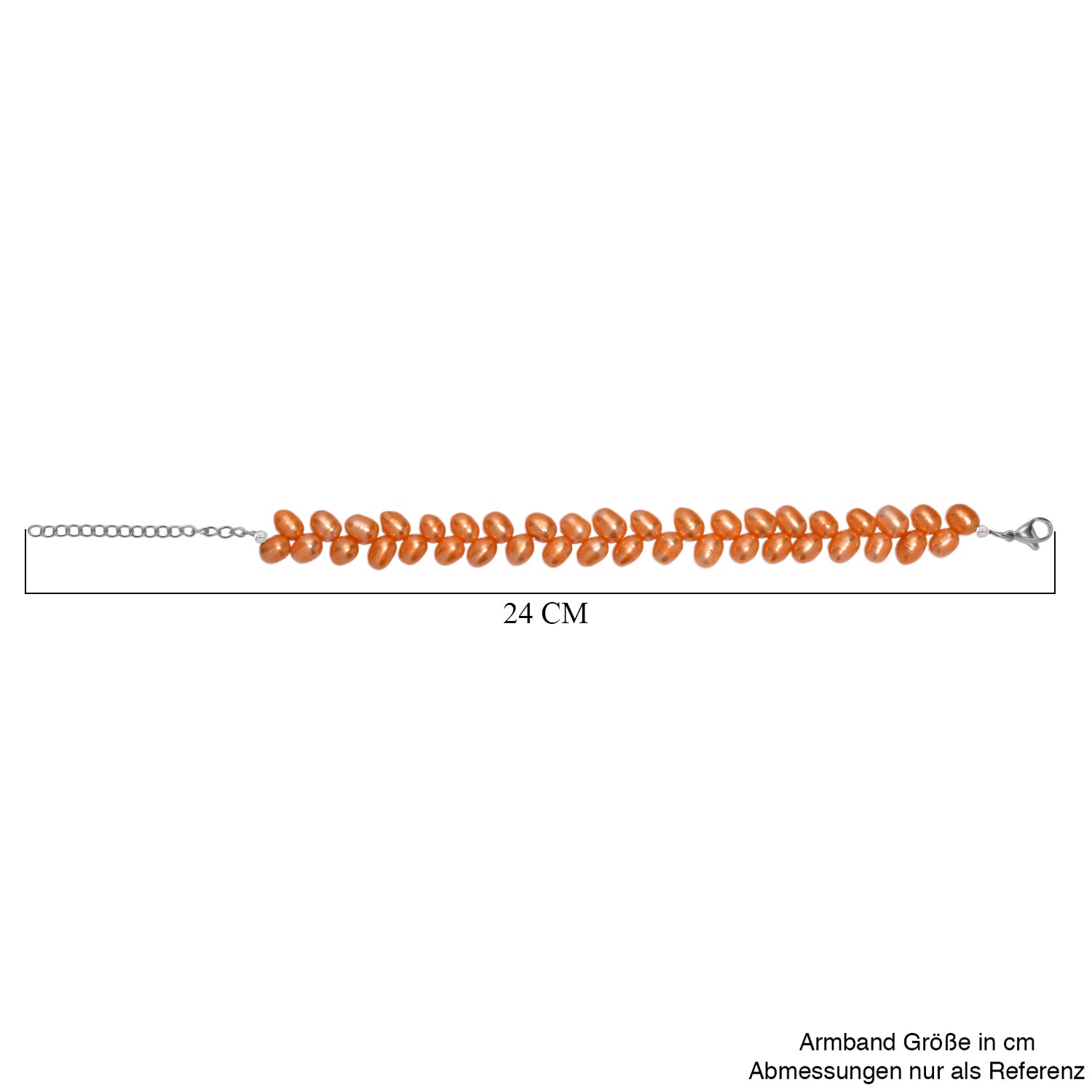Süßwasserperlen-Armband, orange gefärbt, Tropfenform, ca. 19 cm, Edelstahl