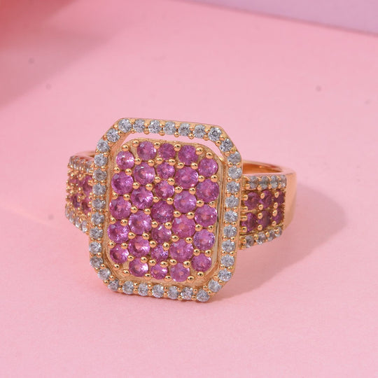 Rosa Saphir Ring 925 Silber Gelbgold Vermeil (Größe 19.00) ca. 1,99 ct