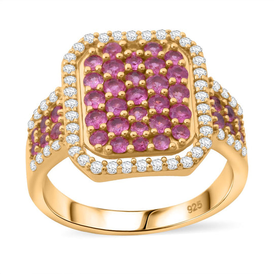 Rosa Saphir Ring 925 Silber Gelbgold Vermeil (Größe 19.00) ca. 1,99 ct