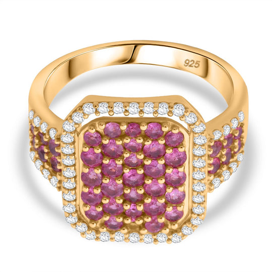 Rosa Saphir Ring 925 Silber Gelbgold Vermeil (Größe 19.00) ca. 1,99 ct