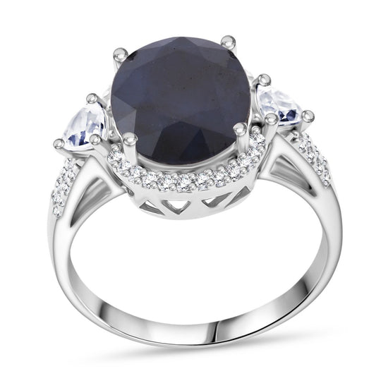 Diffundierter blauer Saphir, Weißer Zirkon Ring 925 Silber rhodiniert (Größe 21.00) ca. 4.70 ct