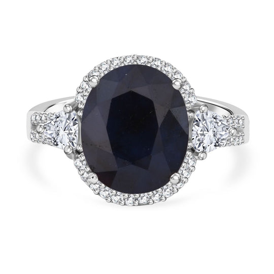 Diffundierter blauer Saphir, Weißer Zirkon Ring 925 Silber rhodiniert (Größe 21.00) ca. 4.70 ct