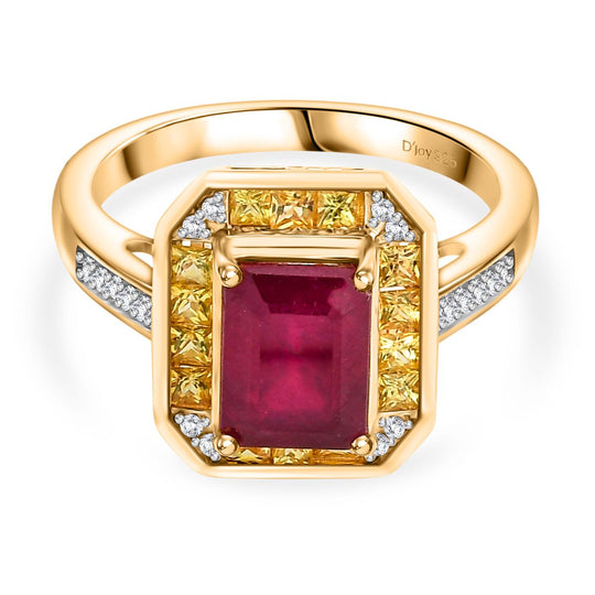 D'Joy AA Afrikanischer Rubin (Fissure gefüllt), Saphir Ring 925 Silber 750 Gelbgold Vermeil (Größe 19.00) ca. 3.17 ct