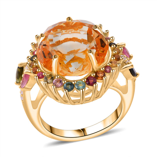 AA Citrin, Mehrfarbig-Turmalin Ring 925 Silber Gelbgold Vermeil (Größe 19.00) ca. 11,84 ct