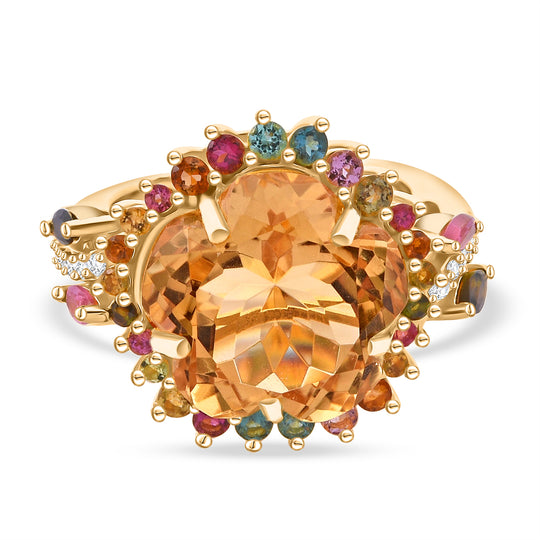 AA Citrin, Mehrfarbig-Turmalin Ring 925 Silber Gelbgold Vermeil (Größe 19.00) ca. 11,84 ct