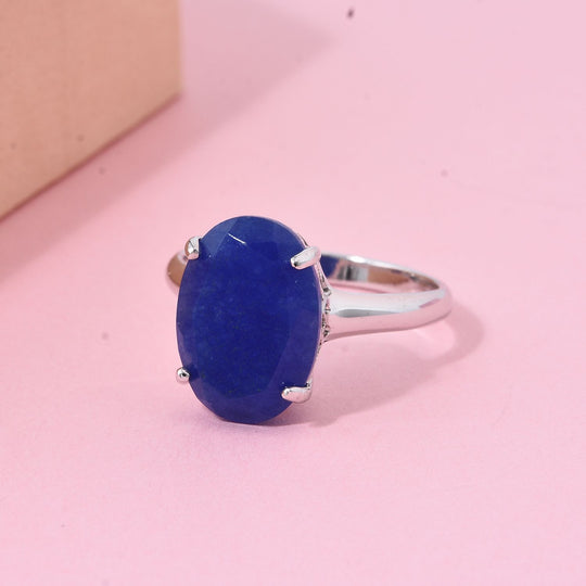 Blaue Jade Ring 925 Silber rhodiniert (Größe 20.00) ca. 5,13 ct