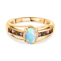 AA Natürlicher, äthiopischer Welo Opal, Mehrfarbiger-Turmalin Ring, 925 Silber vergoldet (Größe 18.00) ca. 0.95 ct