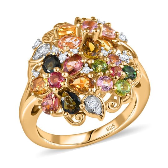 Mehrfarbig-Turmalin Ring 925 Silber 750 Gelbgold Vermeil (Größe 18.00) ca. 2,60 ct