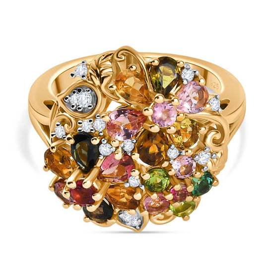 Mehrfarbig-Turmalin Ring 925 Silber 750 Gelbgold Vermeil (Größe 18.00) ca. 2,60 ct