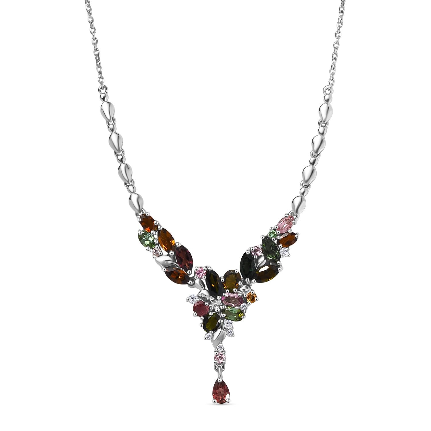 Mehrfarbig-Turmalin Halskette ca. 45 cm 925 Silber rhodiniert ca. 5,47 ct.