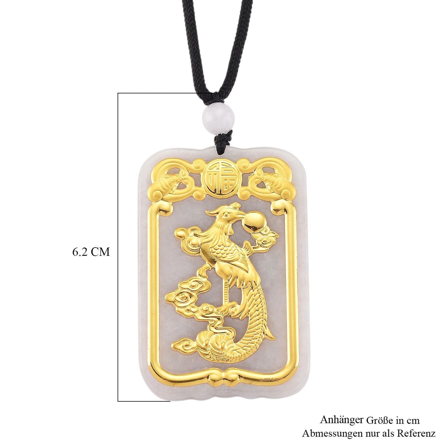 EXTREM SELTEN Natürliche Weiße Jade, 999er Gold Phoenix, Flexibles kette ca. 70 cm, ca. 125.00 ct