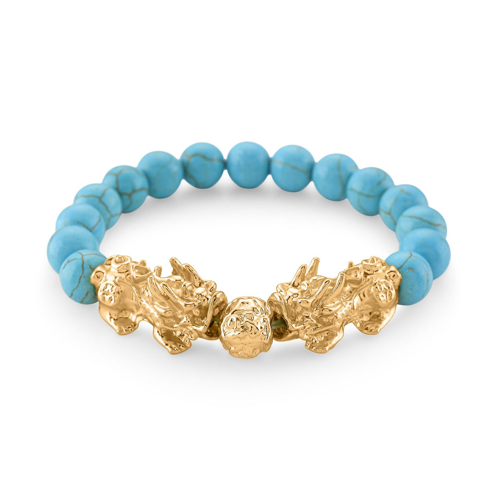 Blauer Howlit Flexibles Pixiu Armband, vergoldet ca. 150.00 ct
