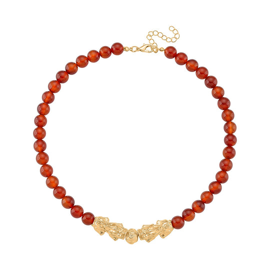 Roter Achat Halskette ca. 45 cm+3.75 cm Extender, Standard gelb vergoldet ca. 330.00 ct