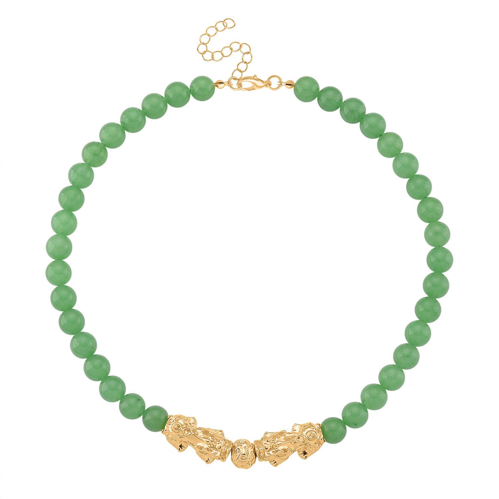 Grüner Aventurin Halskette, ca. 45 cm+3.75 cm Extender, vergoldet ca. 330.00 ct