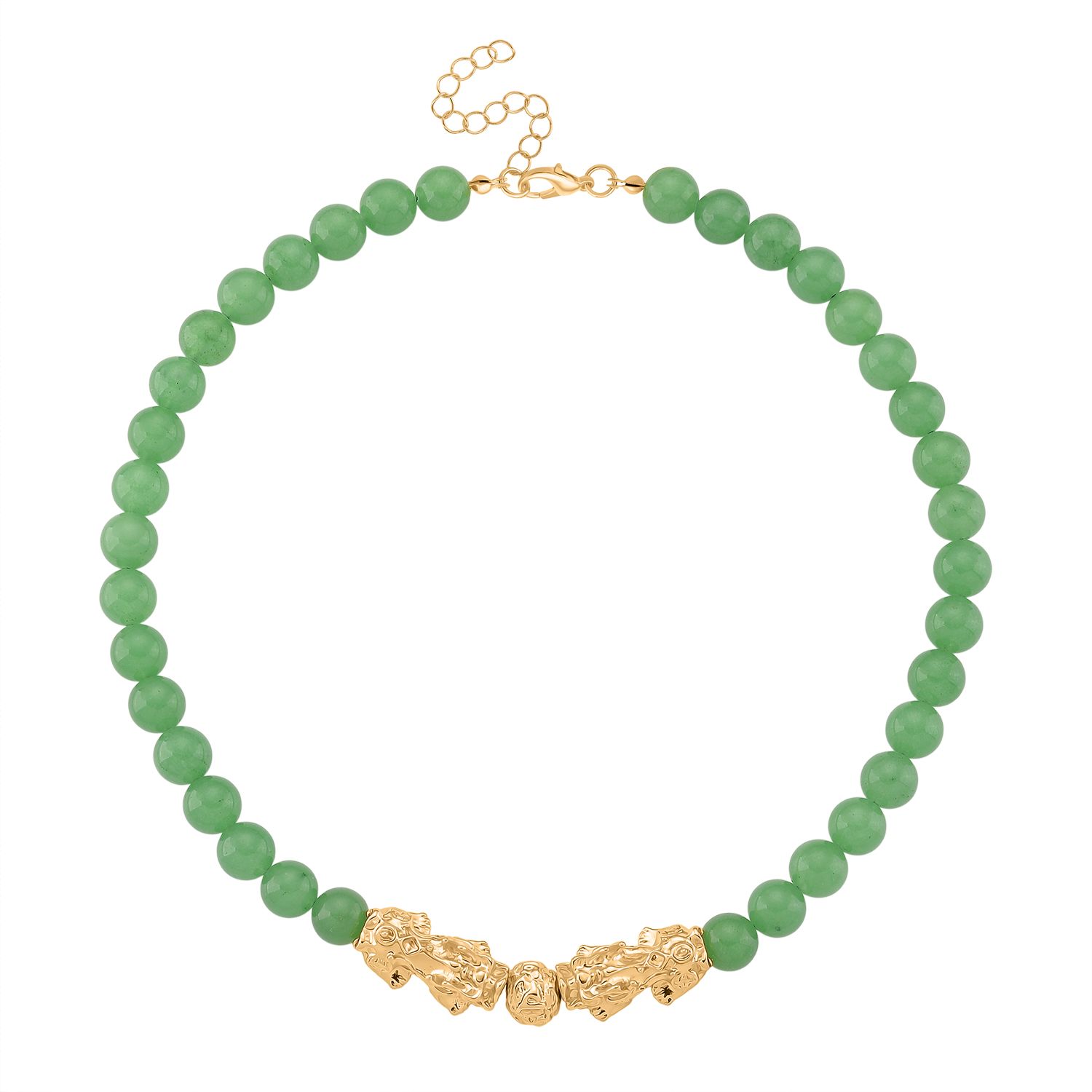 Grüner Aventurin Halskette, ca. 45 cm+3.75 cm Extender, vergoldet ca. 330.00 ct