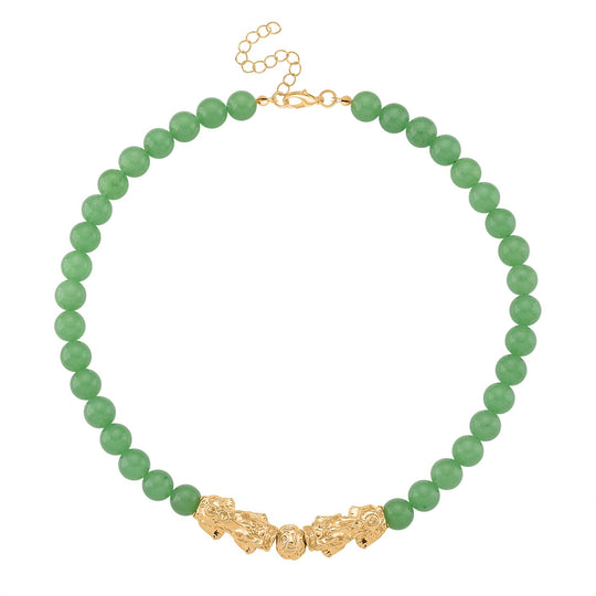 Grüner Aventurin Halskette, ca. 45 cm+3.75 cm Extender, vergoldet ca. 330.00 ct