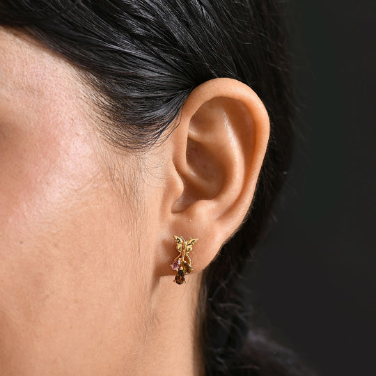 D joy Mehrfarbige-Turmalin Ohrringe 925 Silber 750 Gelb Vergoldet ca. 0.80 ct