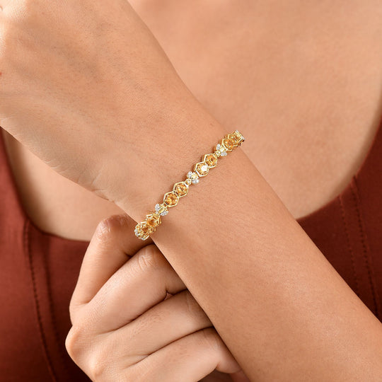 GP Trionfo Kollektion-Honeycomb Trionfo Kollektion - AA Citrin, Kanchanaburi Blauer Saphir Armband ca. 19 cm 925 Silber 750 Gelbgold Vermeil ca. 5,31 ct.