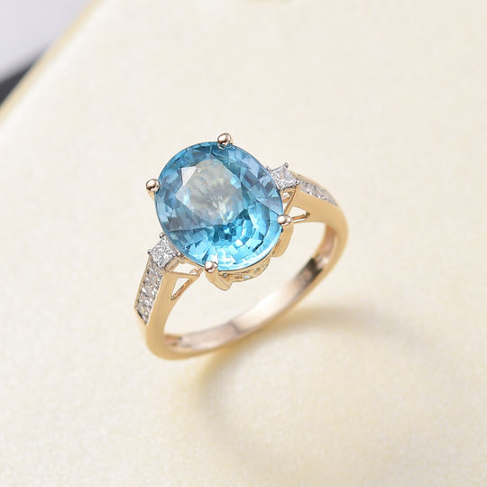 AAA Blauer Zirkon, Lab Grown Diamant VS Ring 375 Gold (Größe 19.00) ca. 7.36 ct