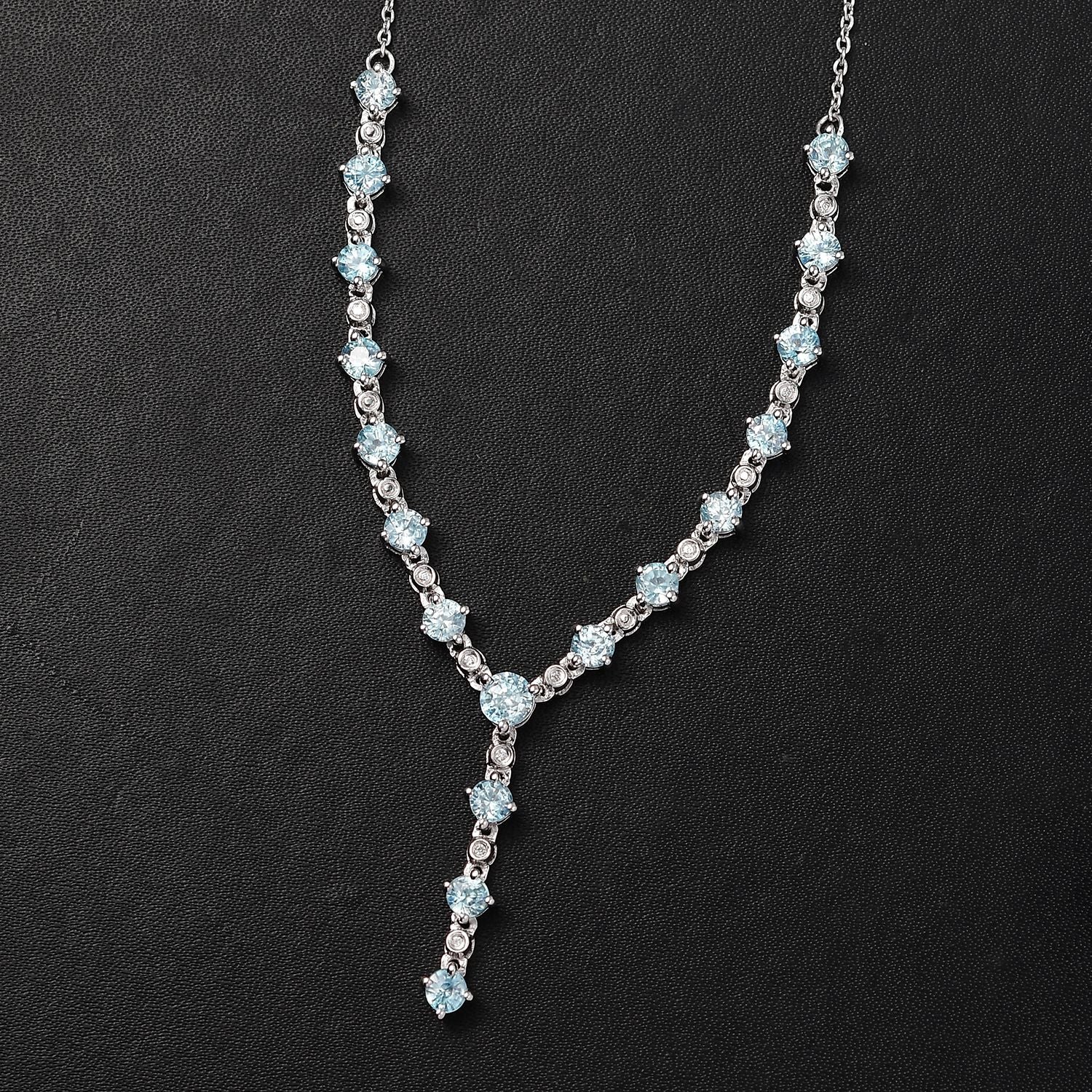 AA Blauer Zirkon Halskette ca. 45 cm 925 Silber rhodiniert ca. 7.87 ct